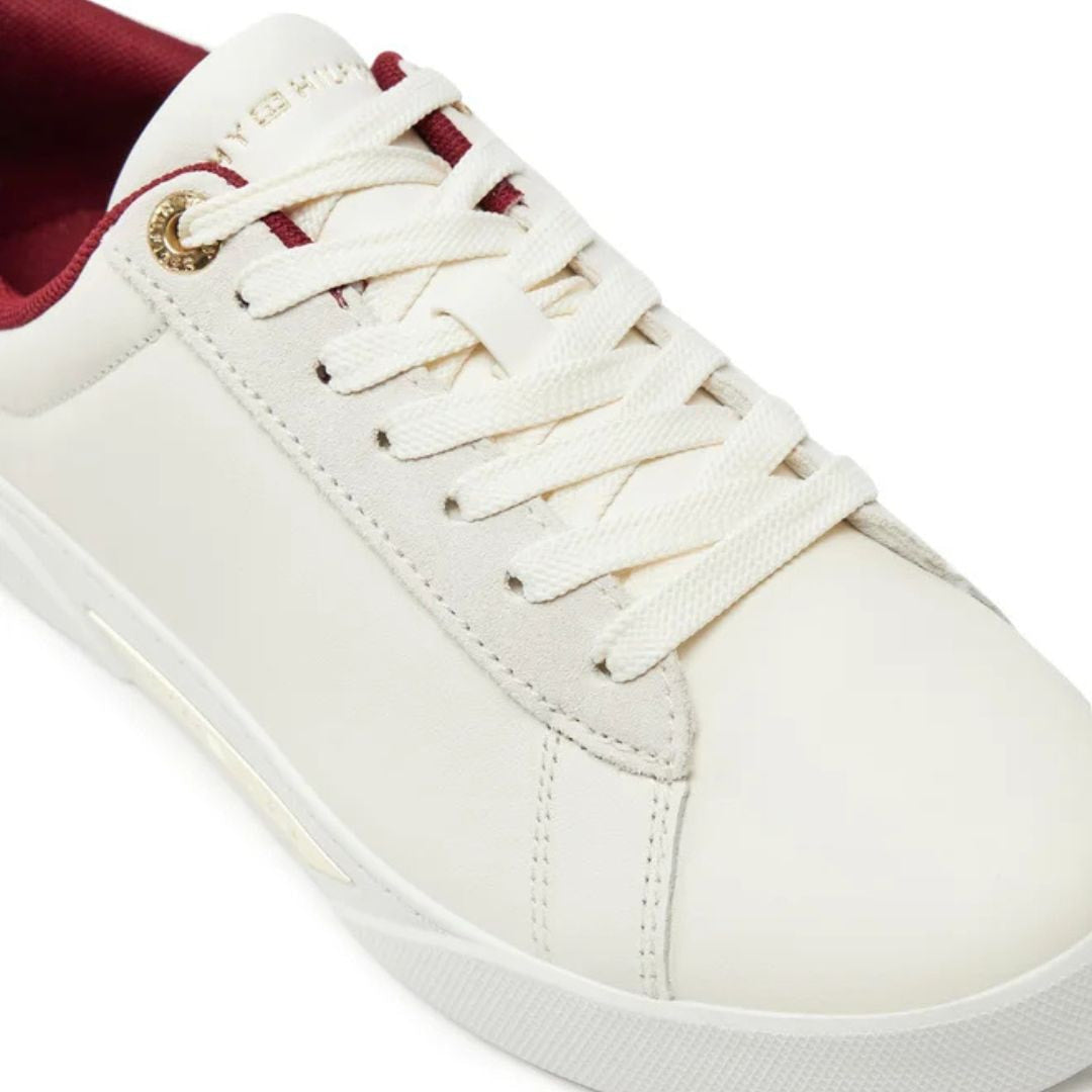 Tommy Hilfiger Metallic Leather Court Trainers FW0FW08123-WHTRED