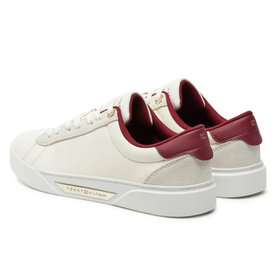 Tommy Hilfiger Metallic Leather Court Trainers FW0FW08123-WHTRED