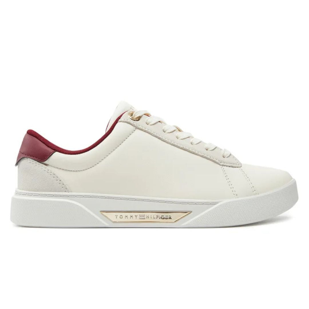 Tommy Hilfiger Metallic Leather Court Trainers FW0FW08123-WHTRED - White / 39