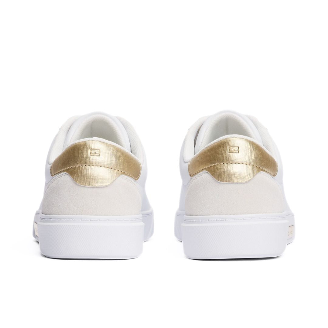Tommy Hilfiger Metallic Leather Court Trainers FW0FW08382-WHTGLD