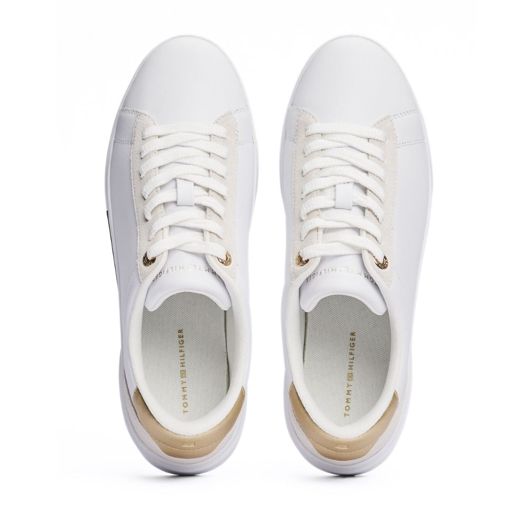 Tommy Hilfiger Metallic Leather Court Trainers FW0FW08382-WHTGLD