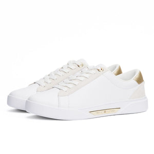 Tommy Hilfiger Metallic Leather Court Trainers FW0FW08382-WHTGLD