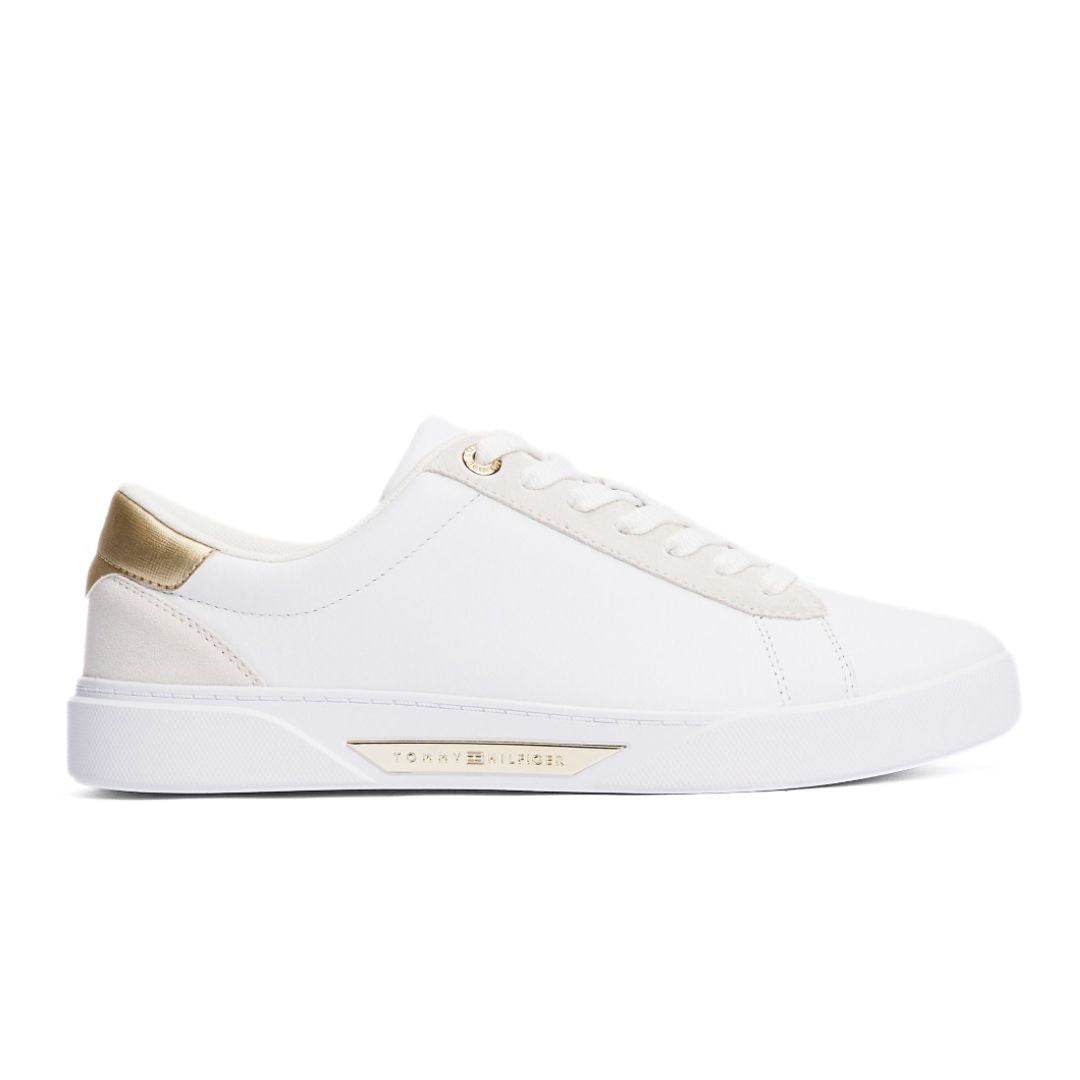 Tommy Hilfiger Metallic Leather Court Trainers FW0FW08382-WHTGLD - White / 40