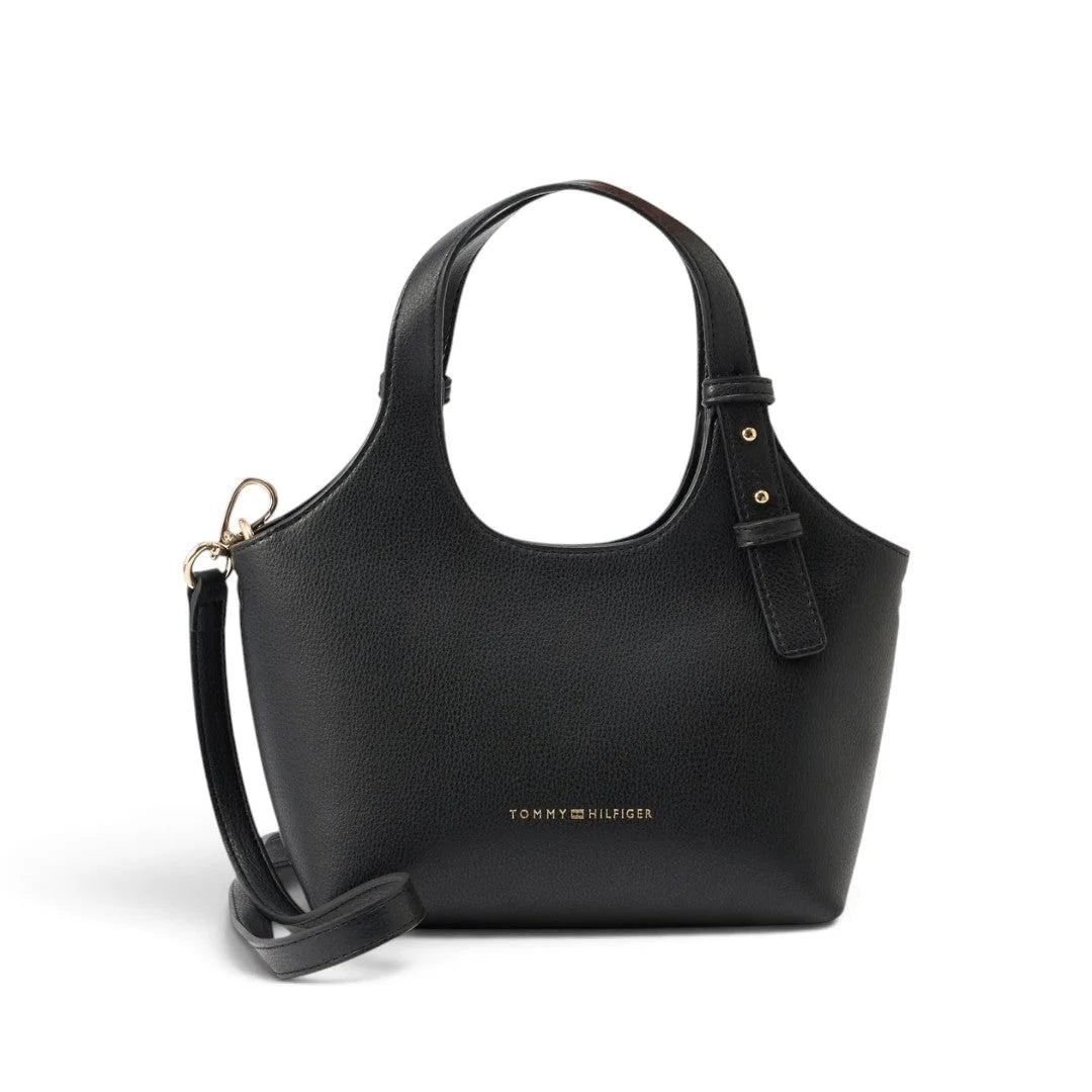 Tommy Hilfiger Metallic Logo Pebbled Mini Tote Bag - BLK - Black
