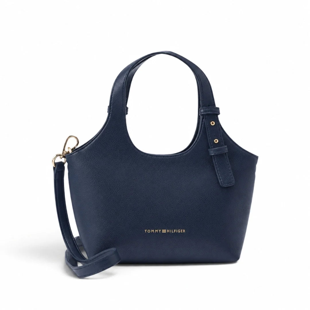Tommy Hilfiger Metallic Logo Pebbled Mini Tote Bag - NVY - Navy