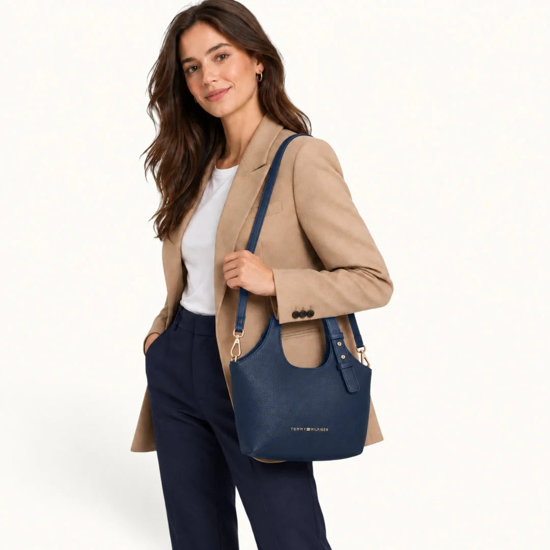 Tommy Hilfiger Metallic Logo Pebbled Mini Tote Bag - NVY - Navy
