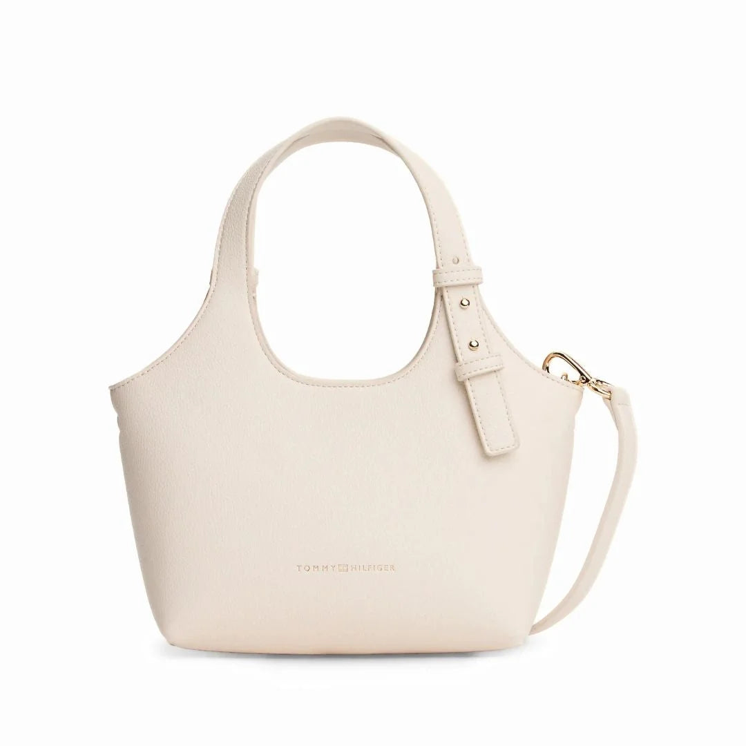 Tommy Hilfiger Metallic Logo Pebbled Mini Tote Bag - OFFWHT - Off White