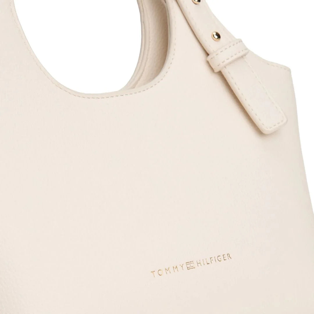 Tommy Hilfiger Metallic Logo Pebbled Mini Tote Bag - OFFWHT - Off White