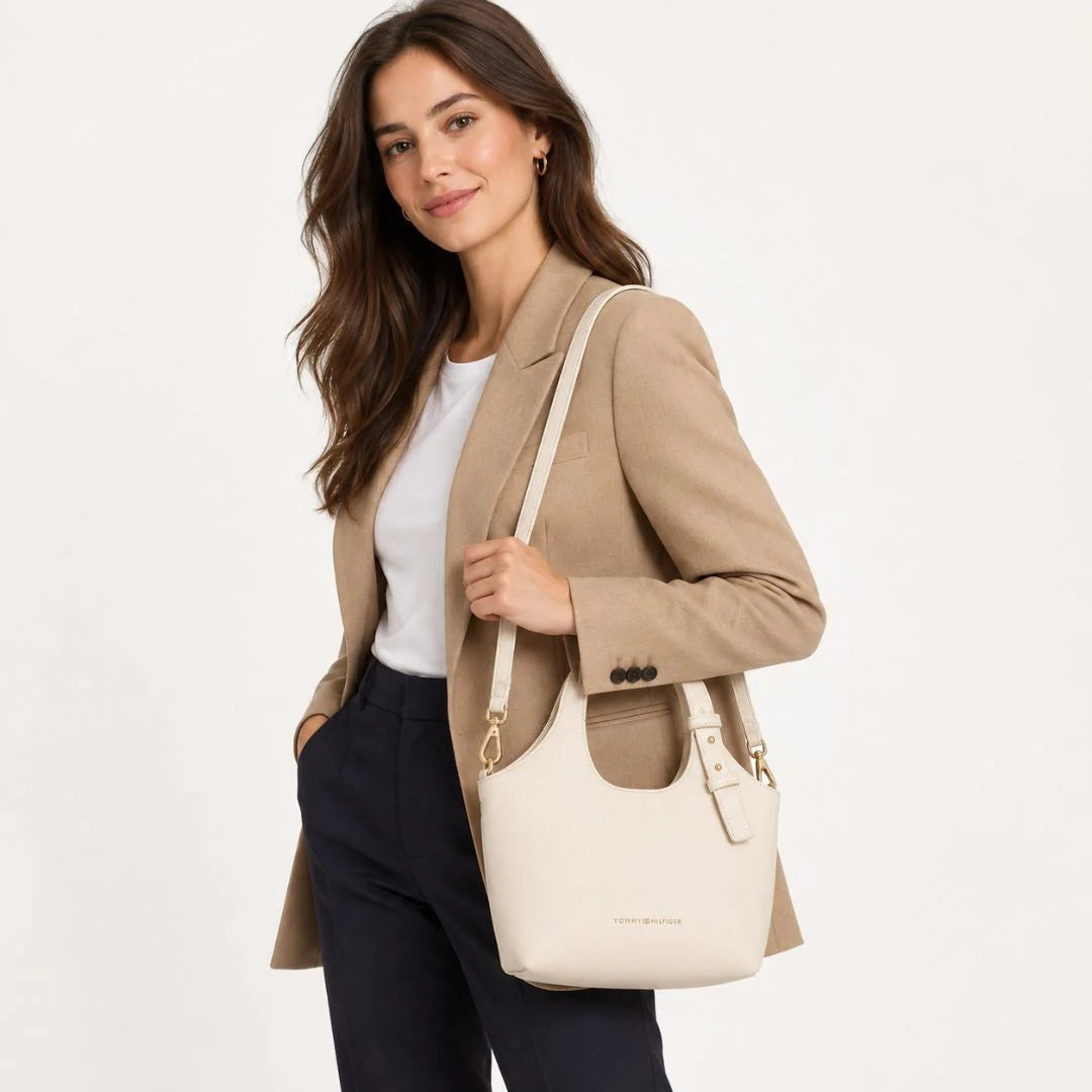 Tommy Hilfiger Metallic Logo Pebbled Mini Tote Bag - OFFWHT - Off White