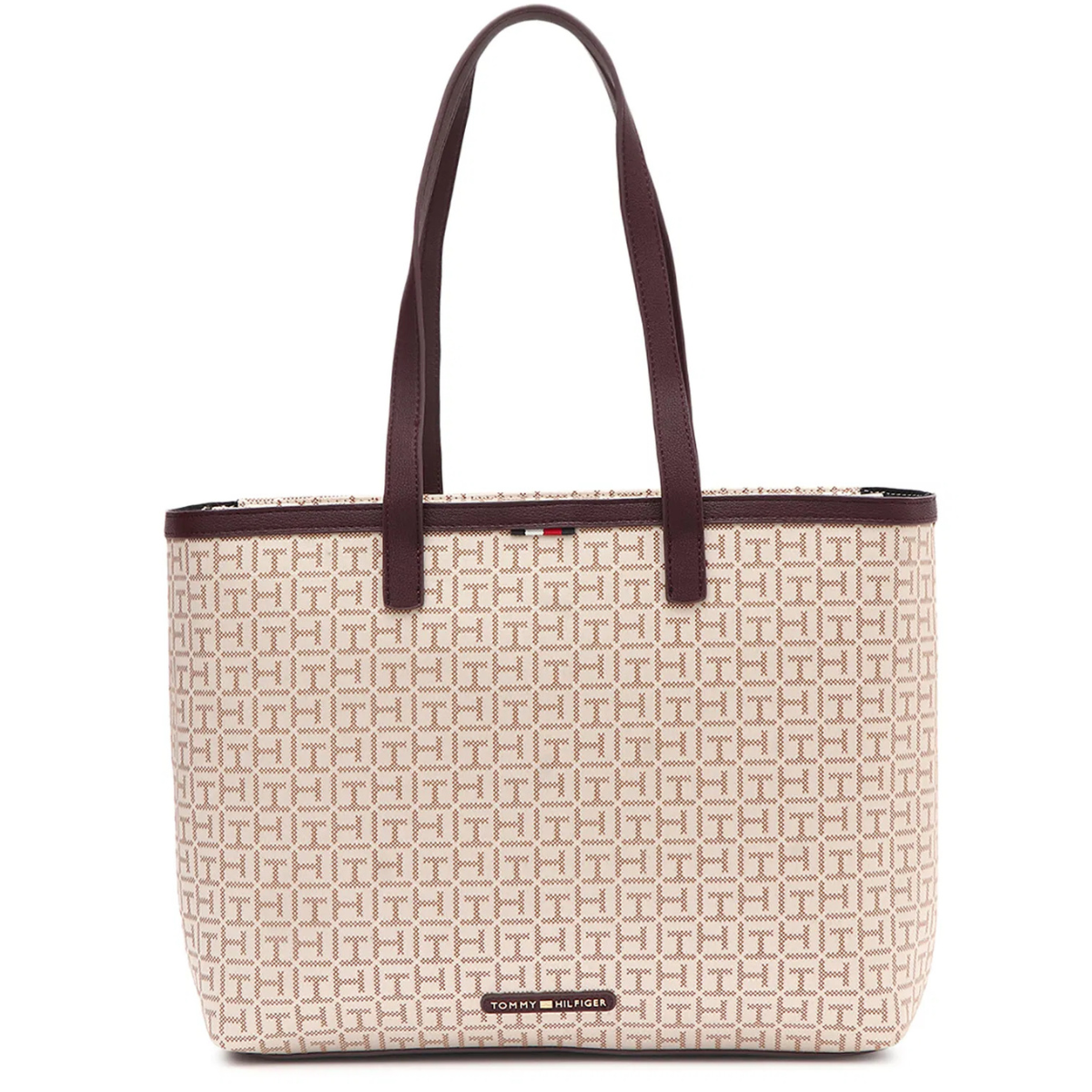 Tommy Hilfiger Monogram Logo Tote Bag Shoulder Bag Women - BEGBRN - Beige-Brown