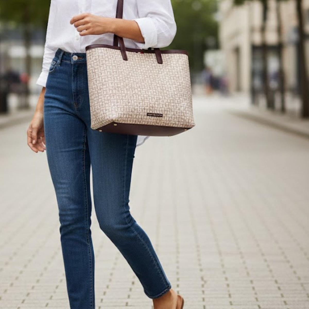 Tommy Hilfiger Monogram Logo Tote Bag Shoulder Bag Women - BEGBRN - Beige-Brown