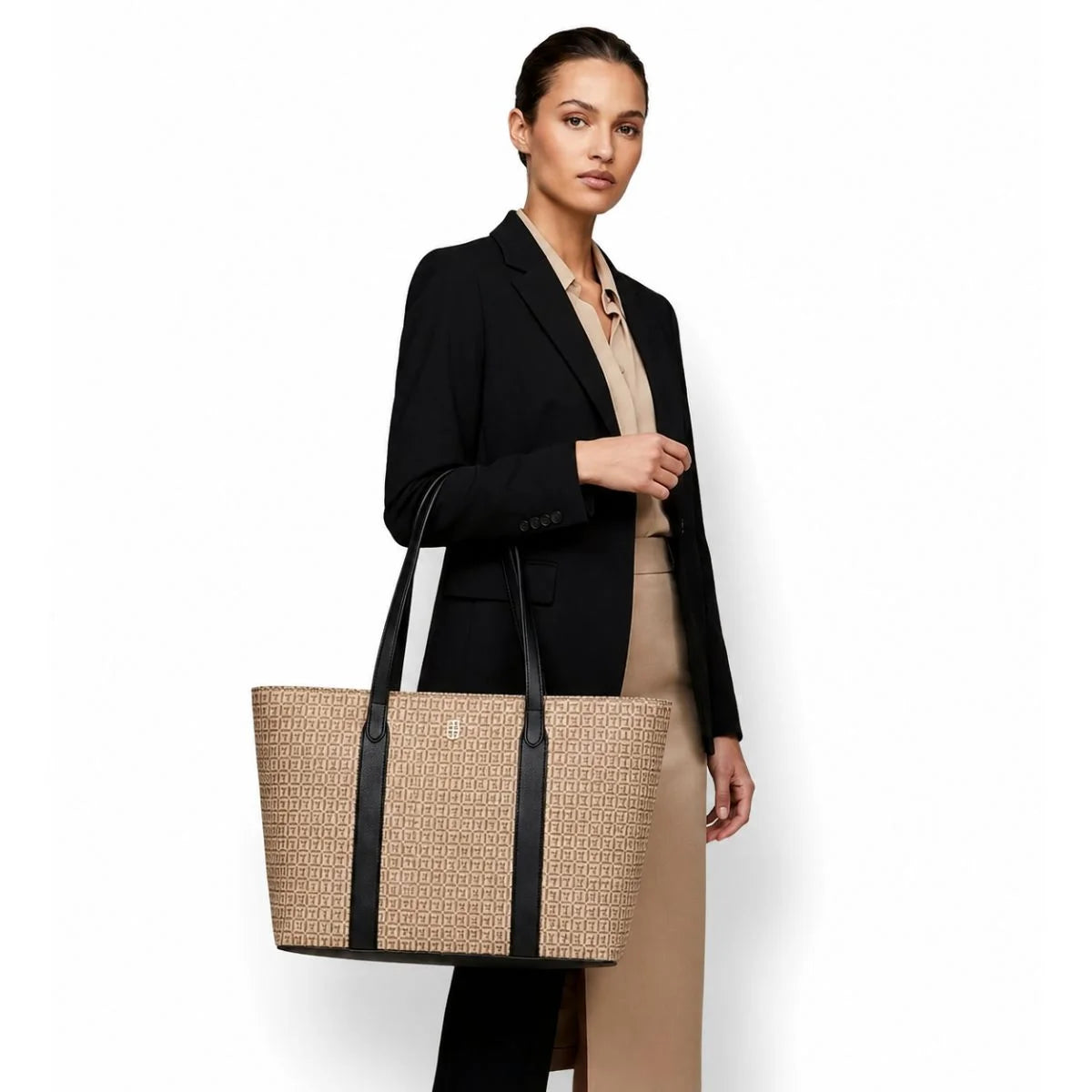 Tommy Hilfiger Monogram Print Tote Bag Handbag women - BEG - Beige