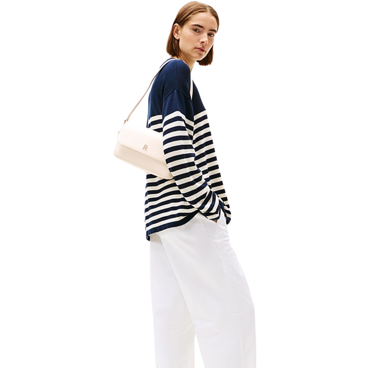 Tommy Hilfiger Pebbled Flap Crossbody Bag - CRM - Cream