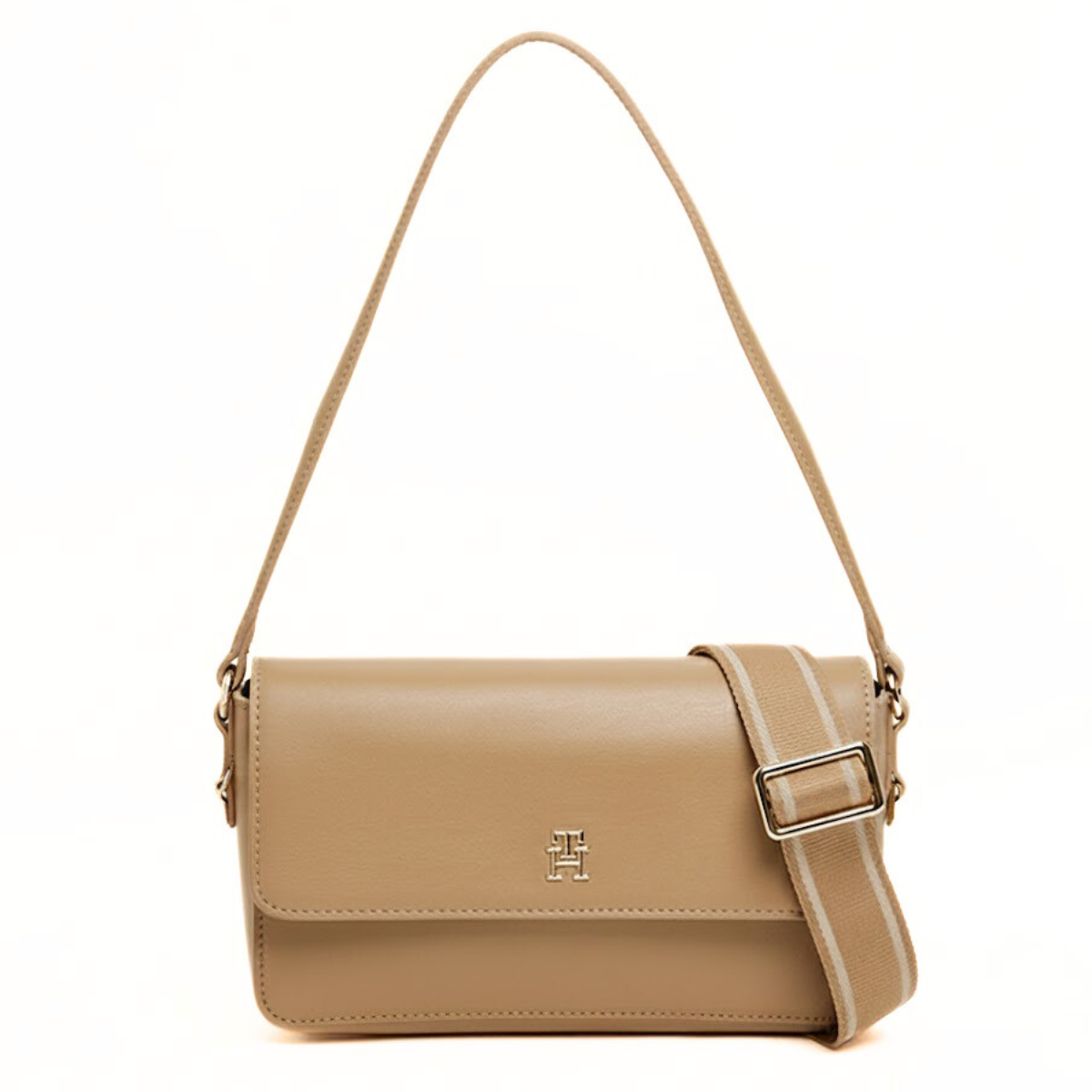 Tommy Hilfiger Pebbled Flap Crossbody Bag - TAN - Tan
