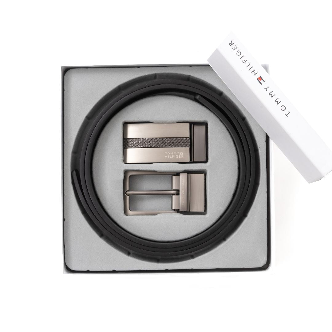 Tommy Hilfiger Reversible Leather Belt with Two Buckles – Black/Brown