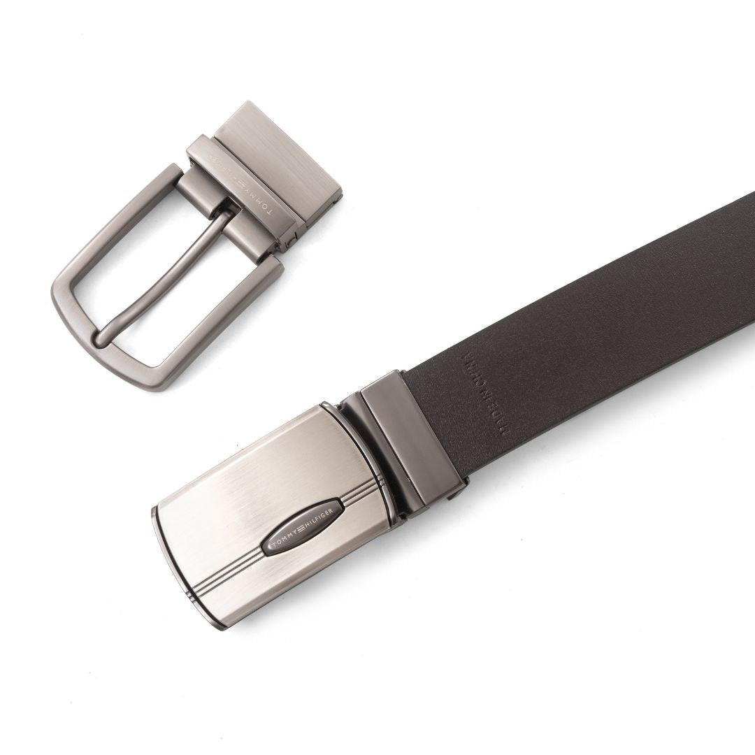 Tommy Hilfiger Reversible Leather Belt with Two Buckles – Black/Brown