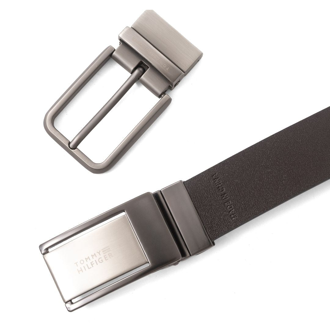 Tommy Hilfiger Reversible Leather Belt with Two Buckles – Black/Brown