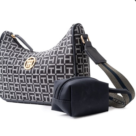 Tommy Hilfiger Riley All Over Monogram Baguette Bag - BLK - Black