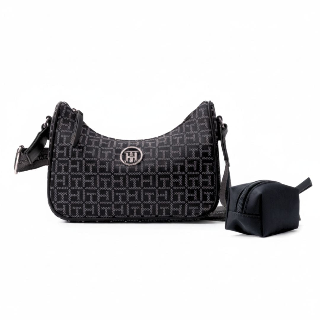 Tommy Hilfiger Riley All Over Monogram Baguette Bag - BLKBLK - Black