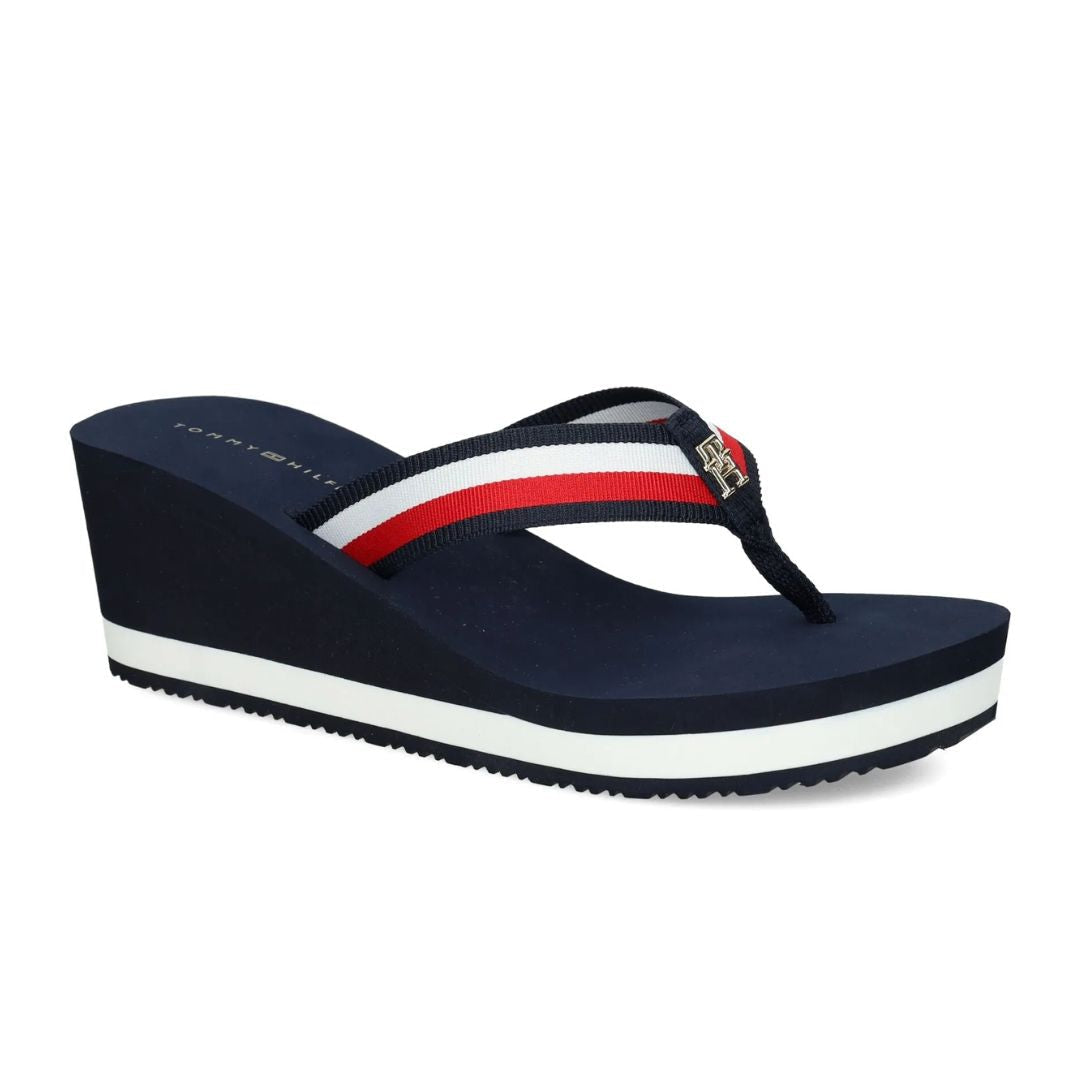 Tommy Hilfiger Signature Strap Wedge Flip Flops Women NVY Navy / 35