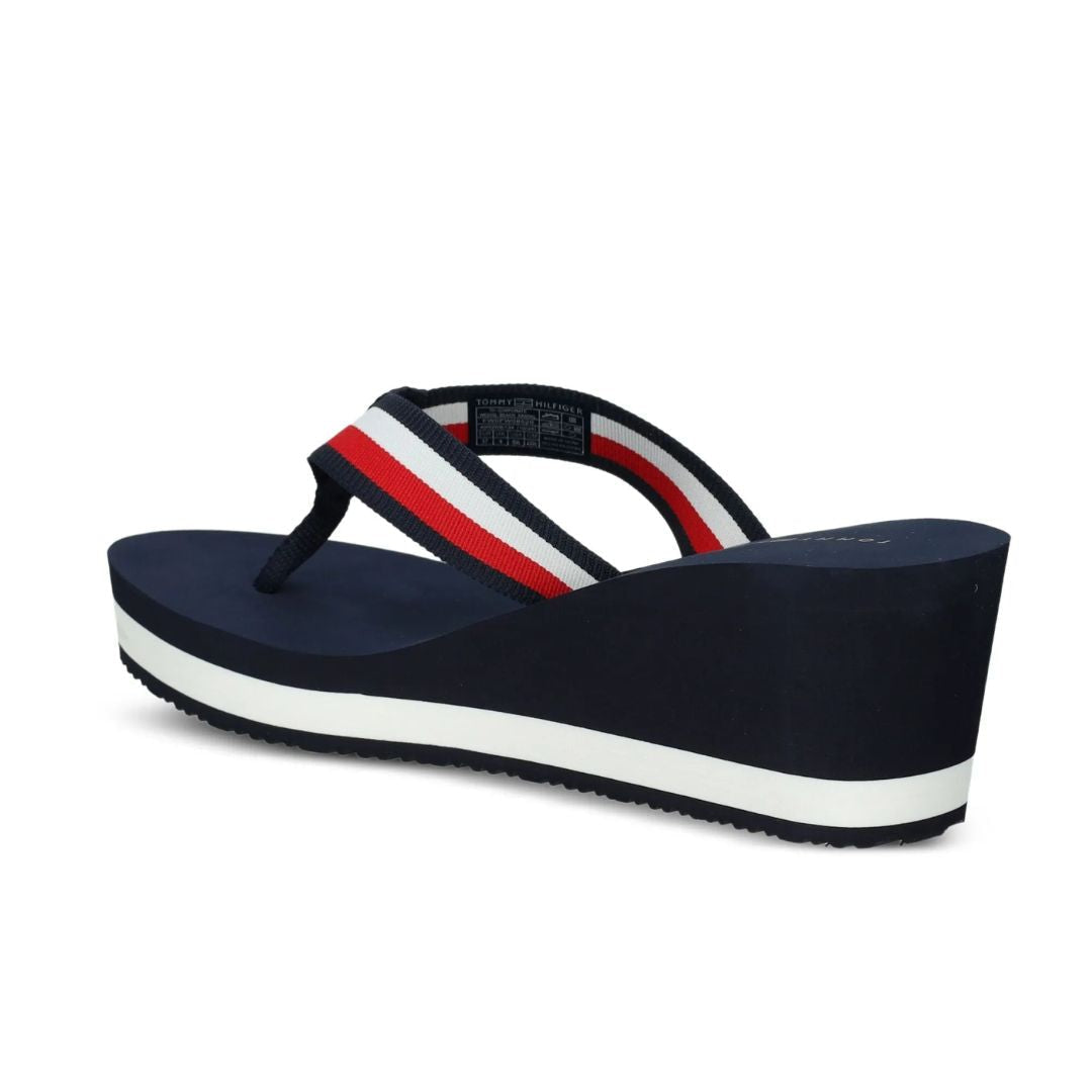 Tommy Hilfiger Signature Strap Wedge Flip Flops Women NVY