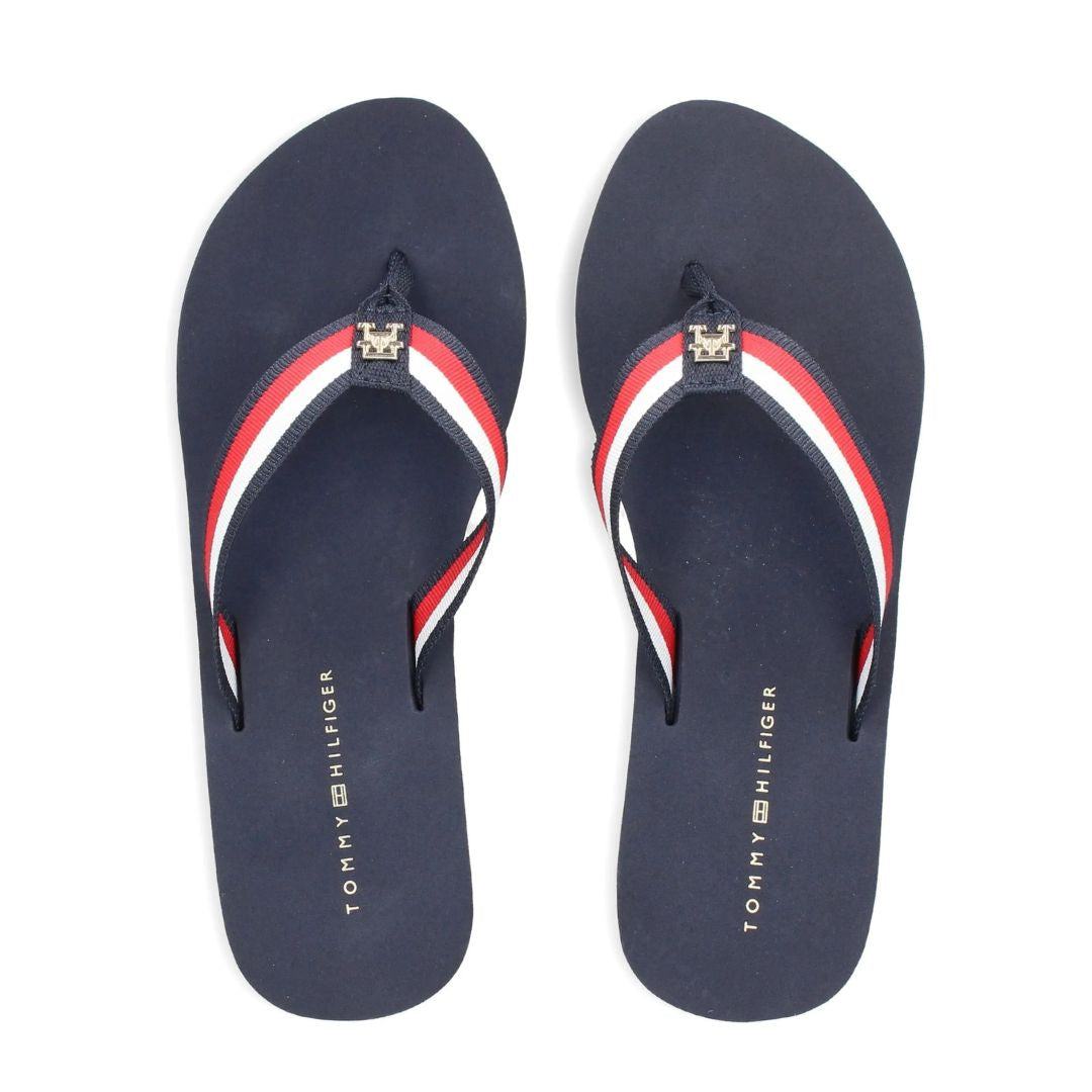 Tommy Hilfiger Signature Strap Wedge Flip Flops Women NVY
