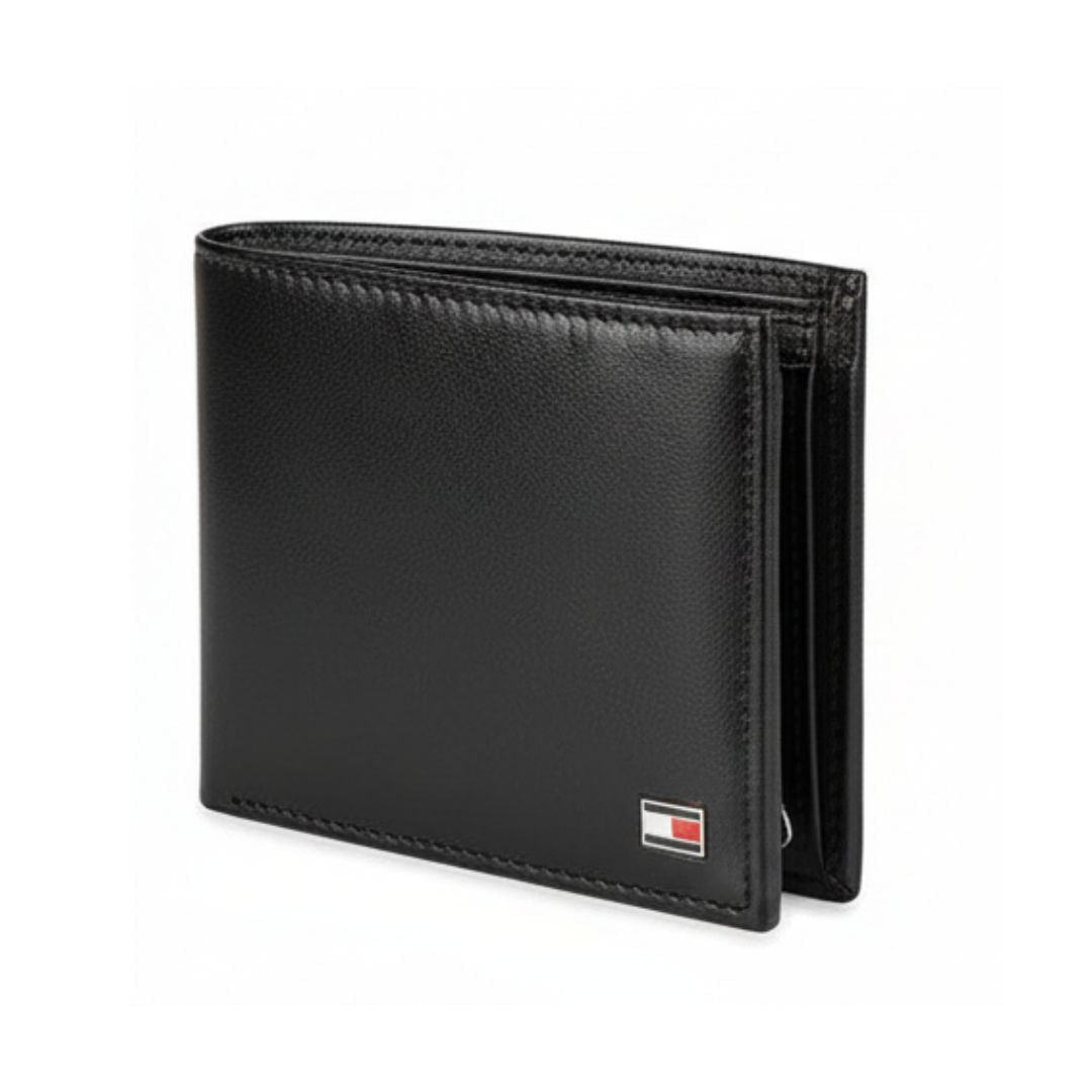 Tommy Hilfiger Slim Extra Capacity Bifold Leather Wallet - Black