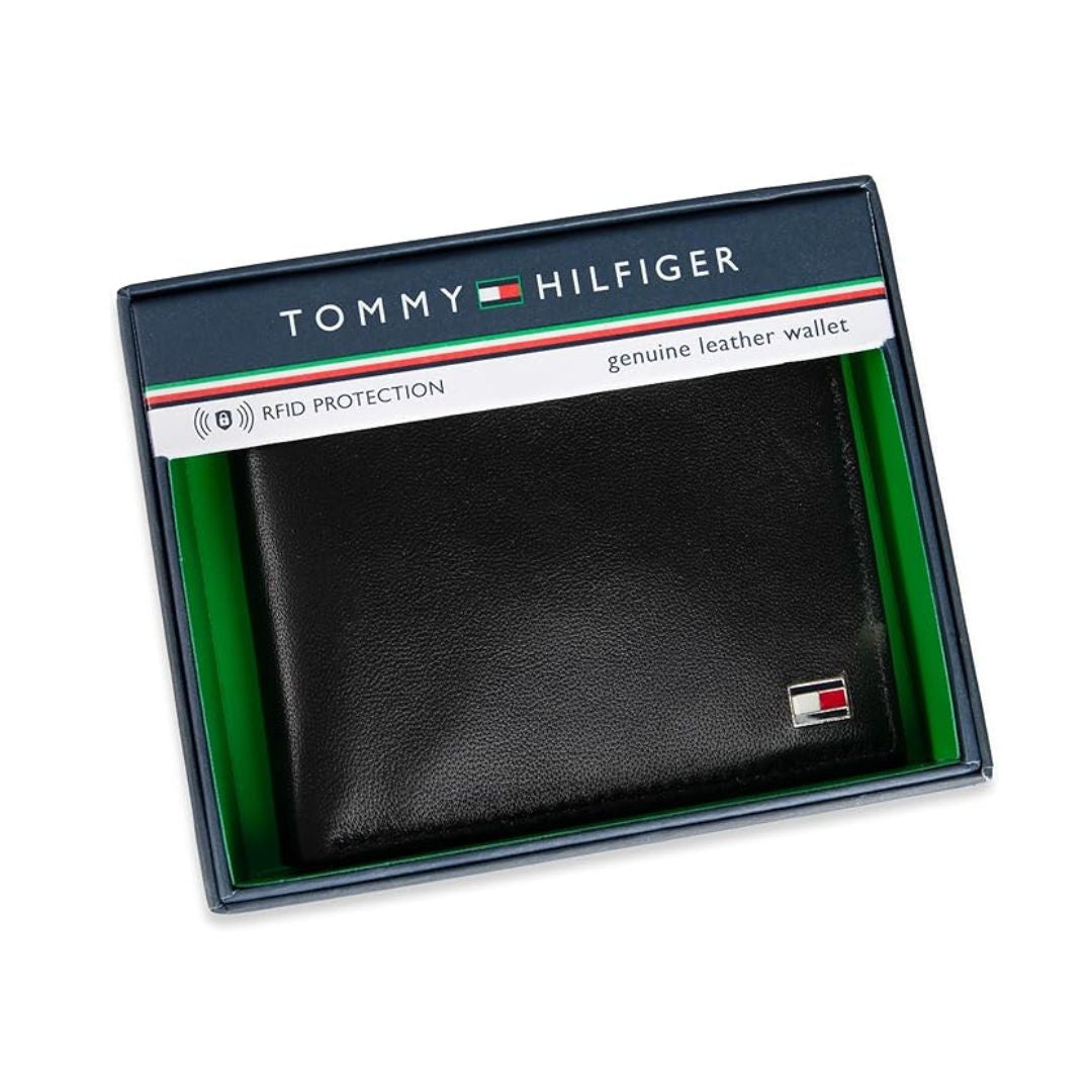 Tommy Hilfiger Slim Extra Capacity Bifold Leather Wallet - Black