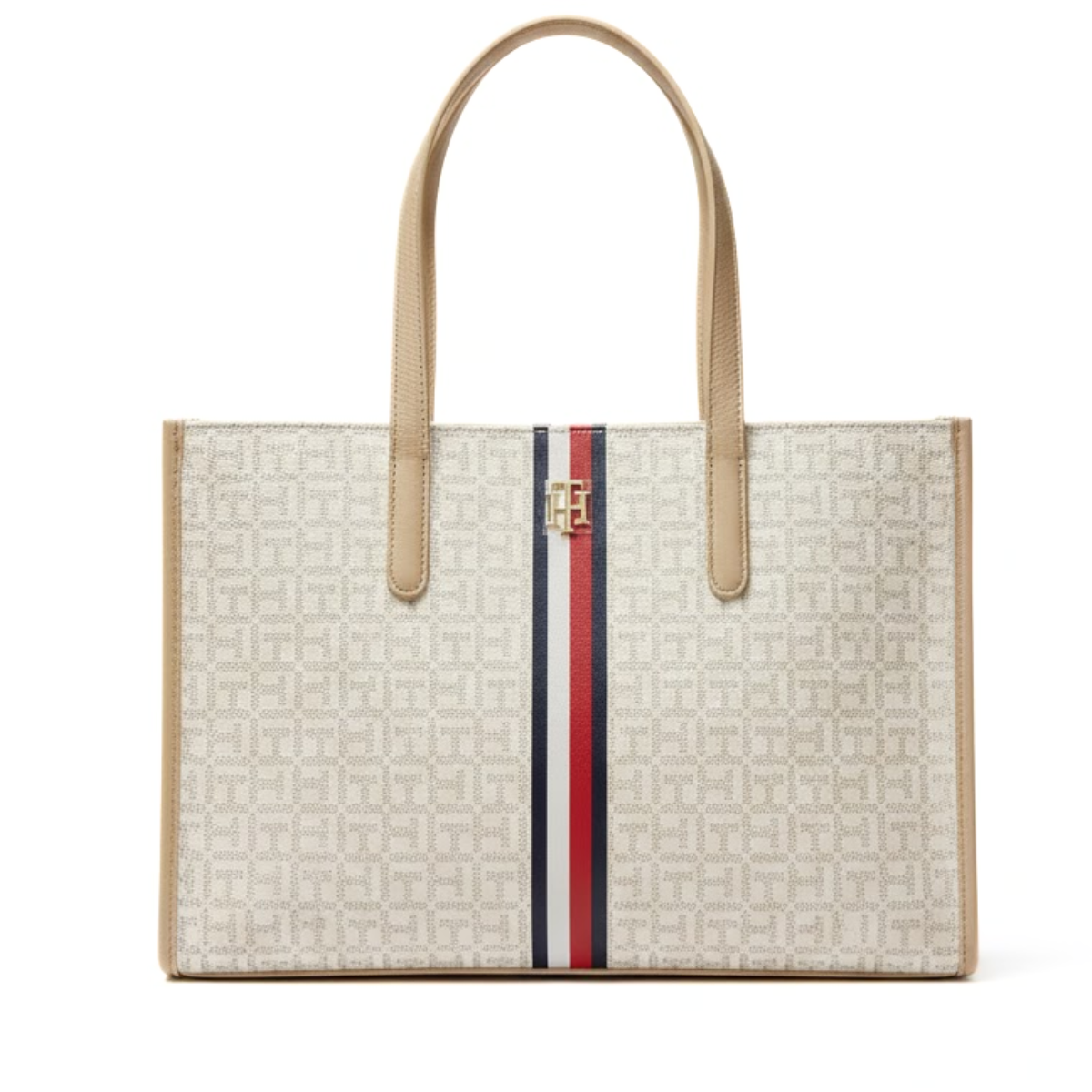 Tommy Hilfiger TH logo metal Tote bag handbag women - BEG - Beige