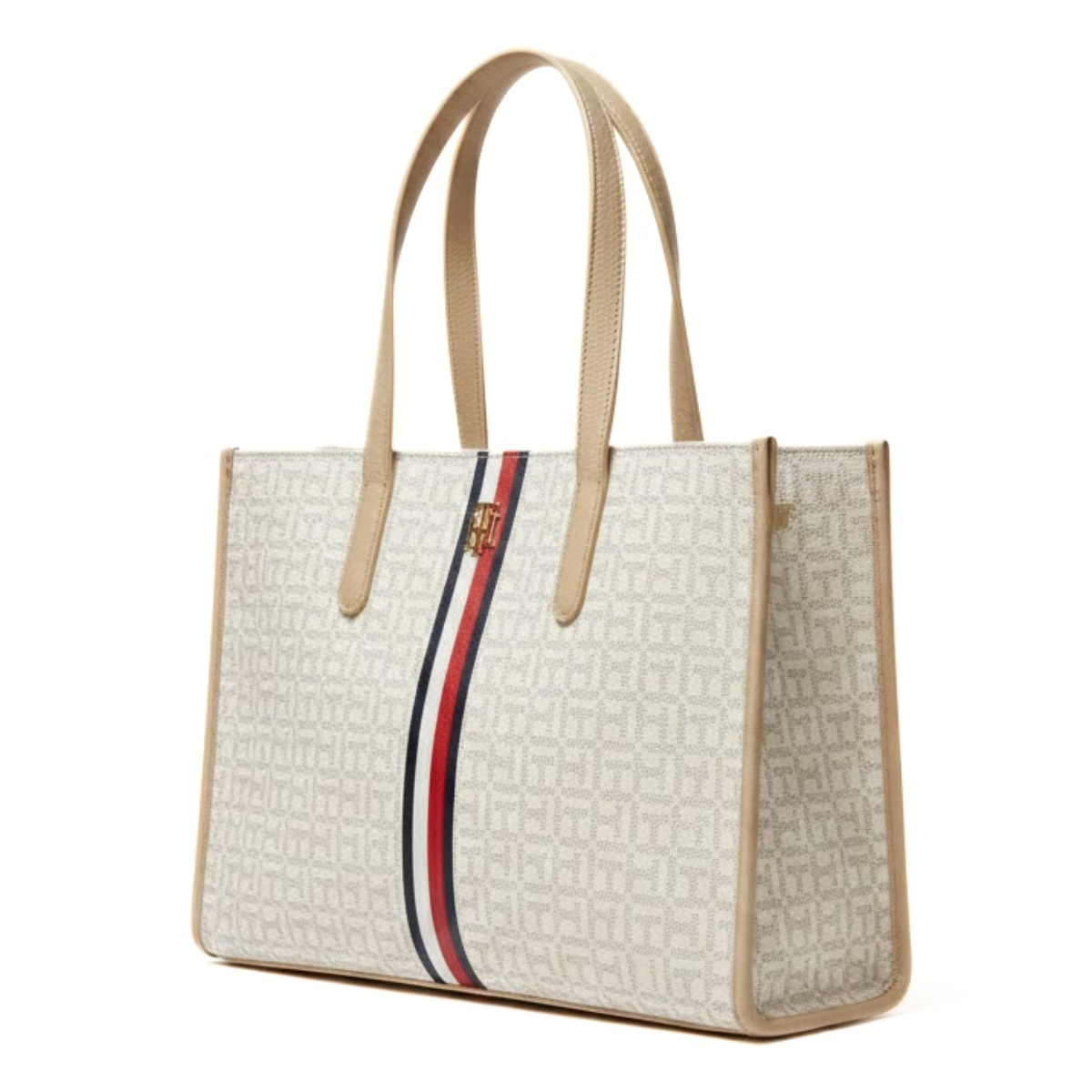 Tommy Hilfiger TH logo metal Tote bag handbag women - BEG - Beige