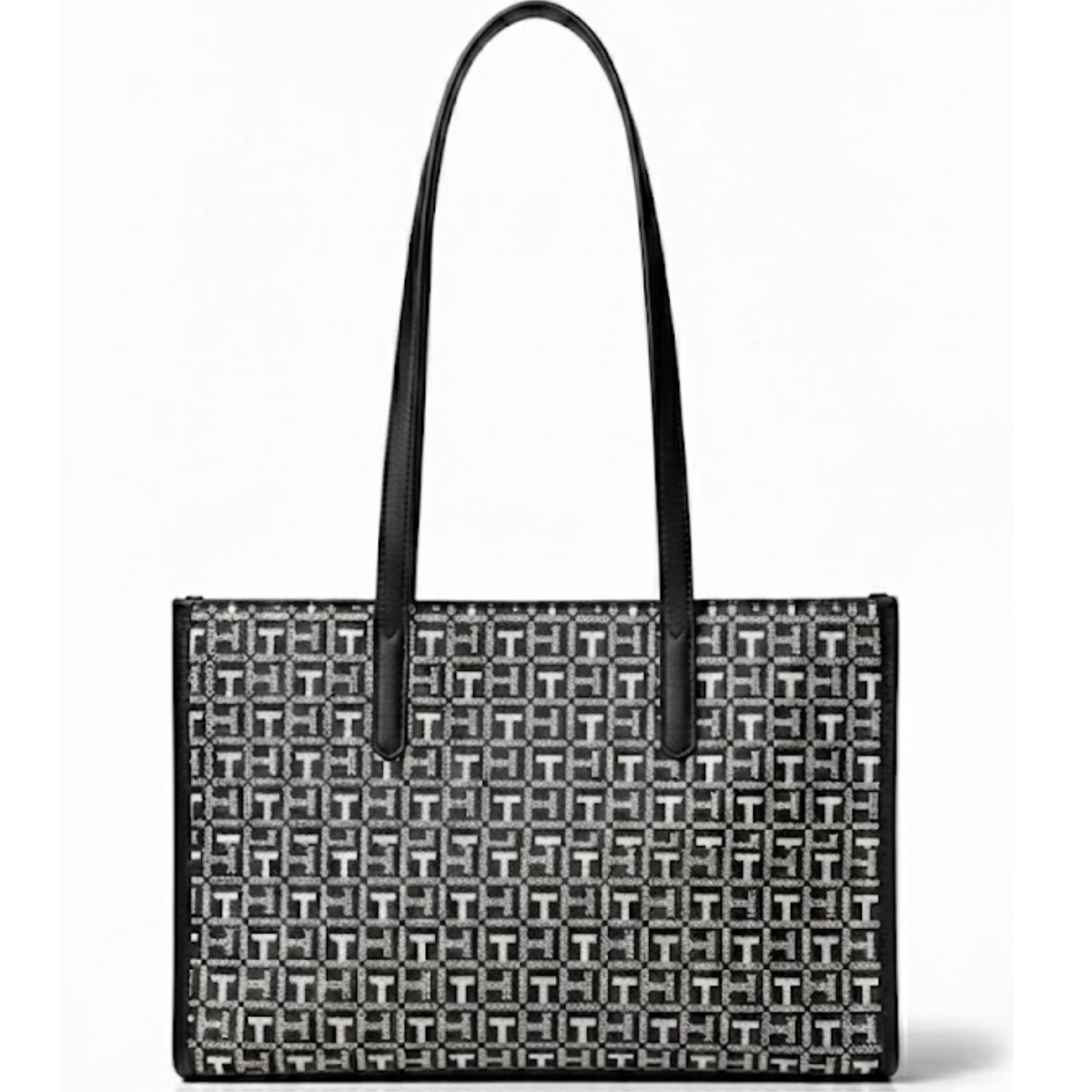 Tommy Hilfiger TH logo metal Tote bag handbag women - BLK - Black