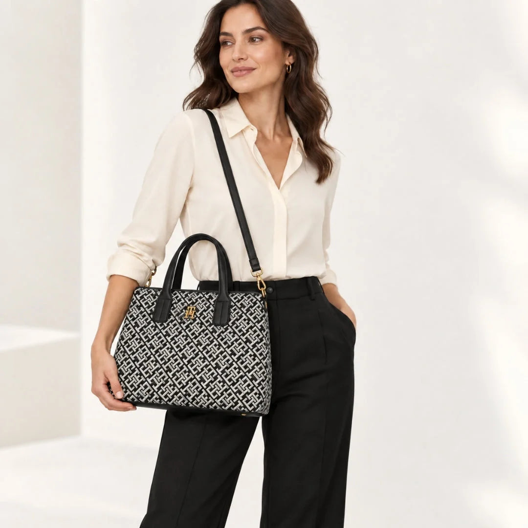 Tommy Hilfiger TH Monogram Jacquard Satchel Women - BLK - Black