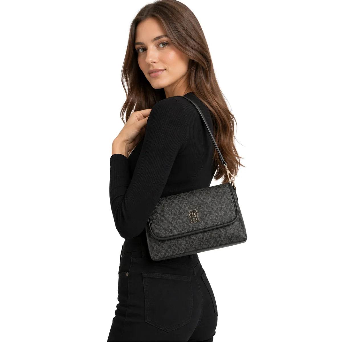 Tommy Hilfiger TH MONOPLAY LE FLAP Crossbody Bag - DRKBLK - Dark- Black