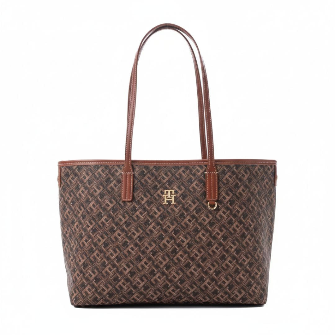 Tommy Hilfiger TH Monoplay Removable Laptop Pouch Tote - BRN - Brown