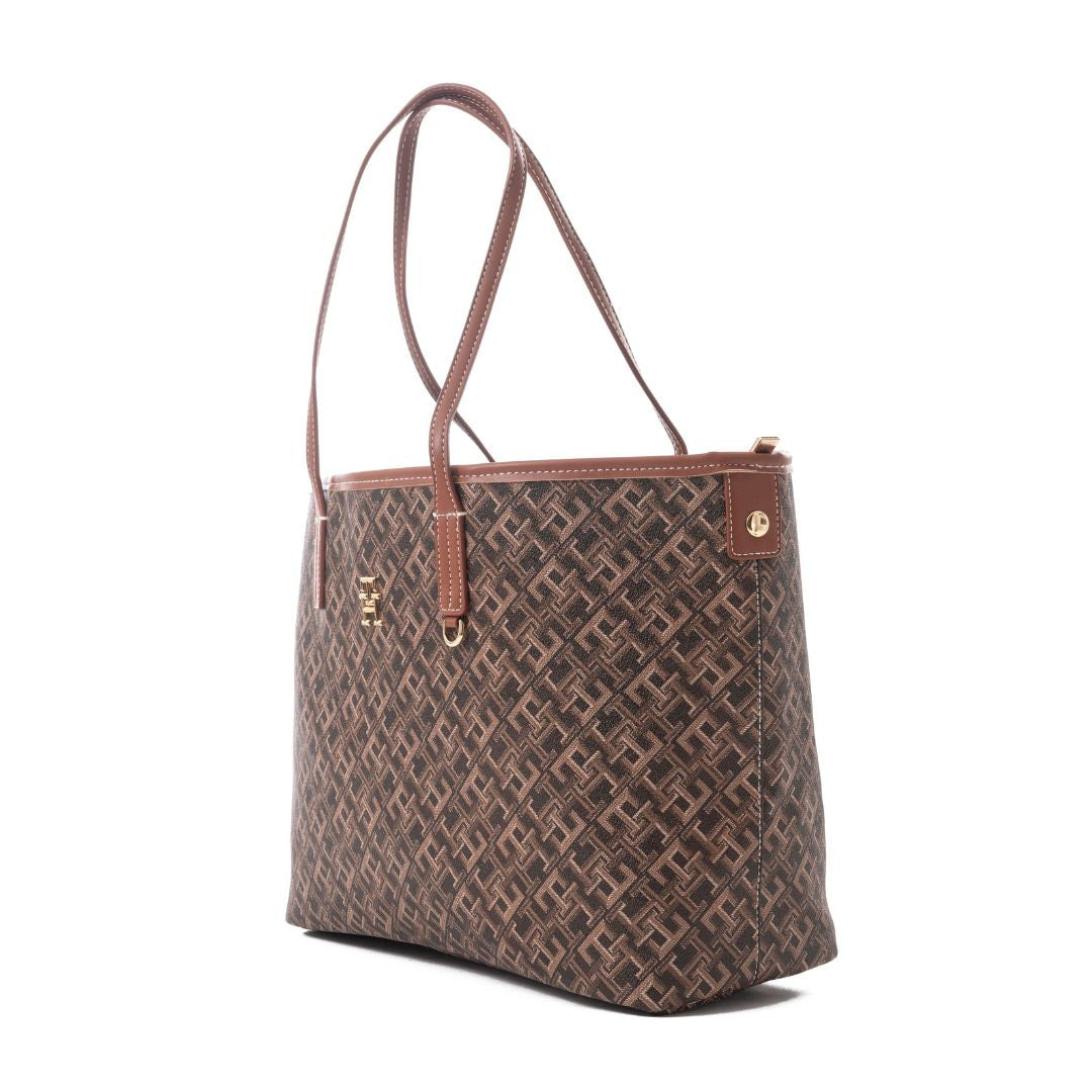 Tommy Hilfiger TH Monoplay Removable Laptop Pouch Tote - BRN - Brown