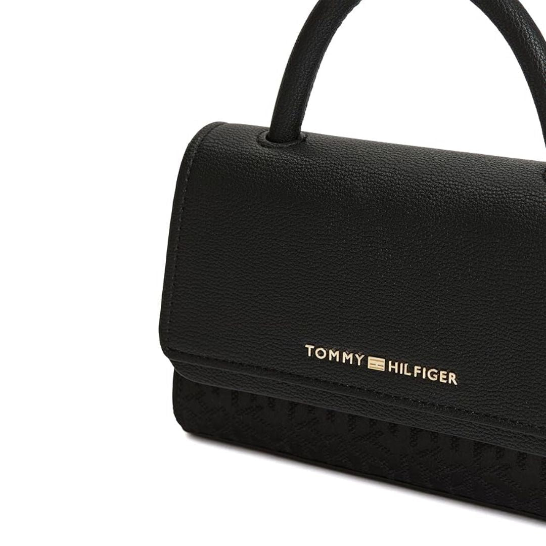 Tommy Hilfiger Tonal Logo Medium Satchel Bag - BLK - Black