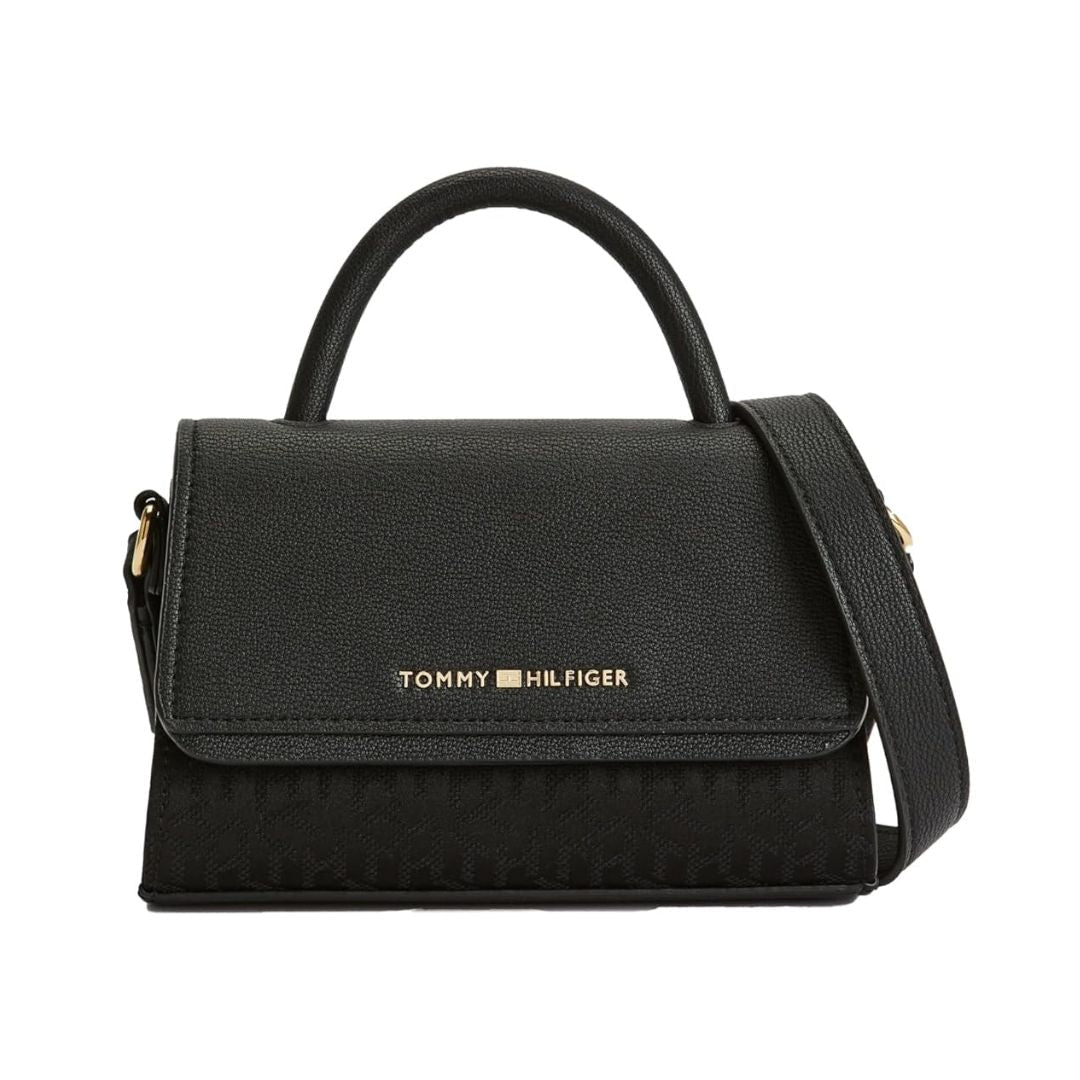 Tommy Hilfiger Tonal Logo Medium Satchel Bag - BLK - Black
