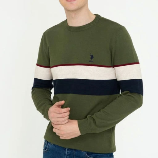 U.S. POLO ASSN. Crew Neck Knitwear Sweater Men 50237177-VR027 - Olive / L - Clothing