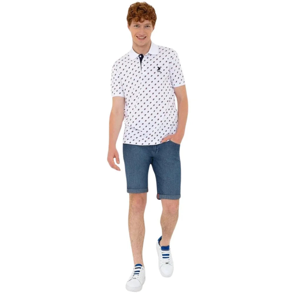 U.S. POLO ASSN. Short Sleeve Flags Front Knit Polo Shirt Men - WHT