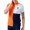 U.S. POLO ASSN. Short Sleeve Striped Front Knit Polo Shirt Men - WHTORG - L / Orange/ White