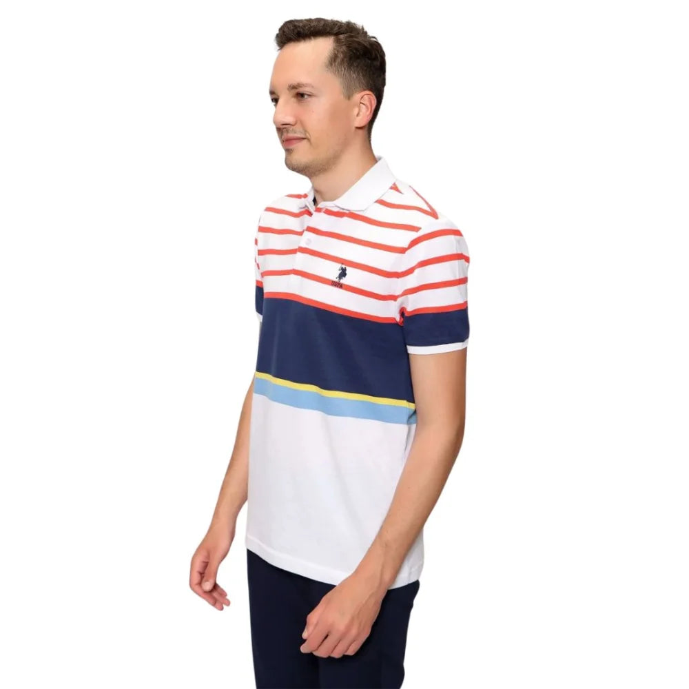 U.S. POLO ASSN. Short Sleeve Striped Front Knit Polo Shirt Men - WLTWHT