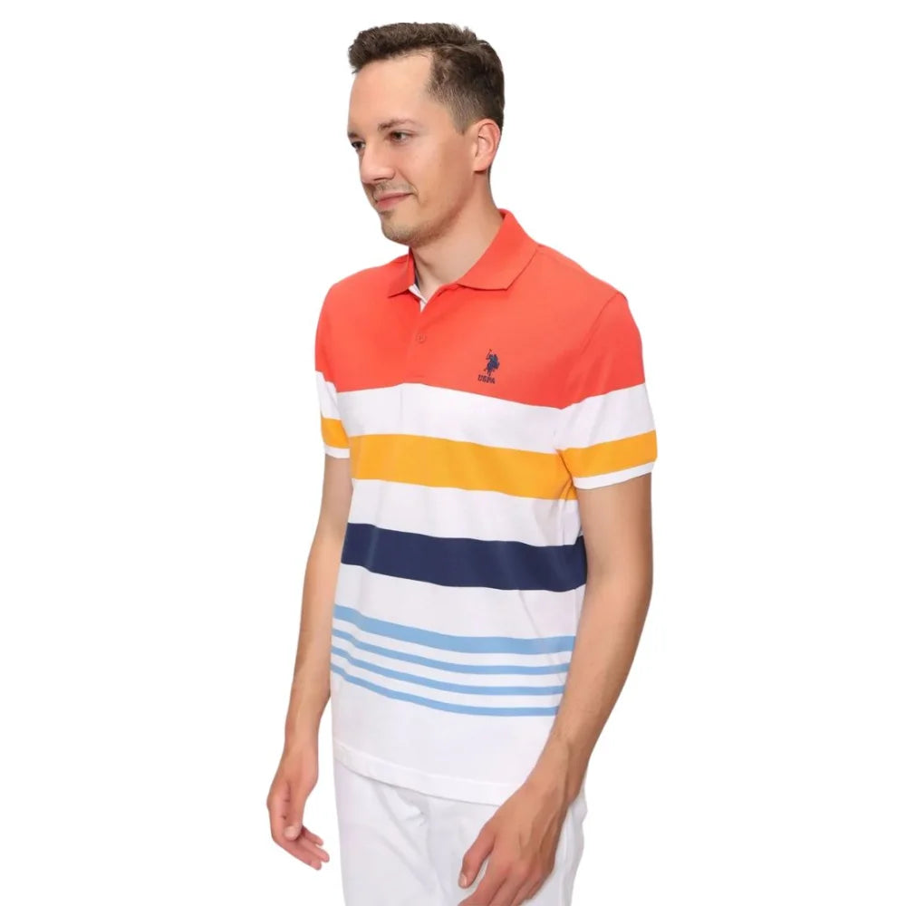 U.S. POLO ASSN. Short Sleeve Striped Front Knit Polo Shirt Men - WLTWHT