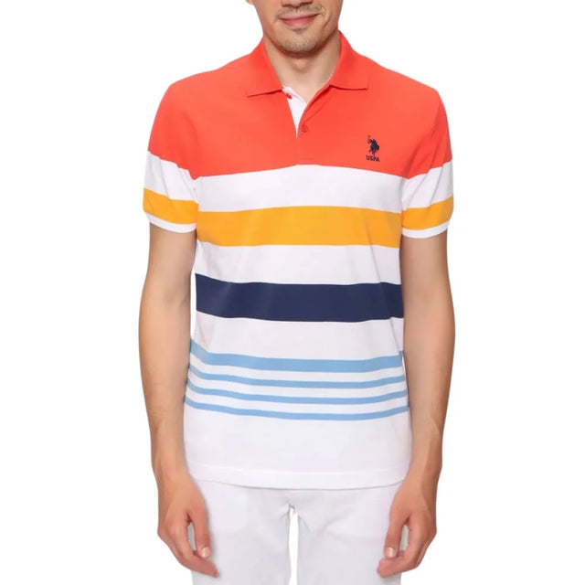 U.S. POLO ASSN. Short Sleeve Striped Front Knit Polo Shirt Men - WLTWHT - M / Multi 1