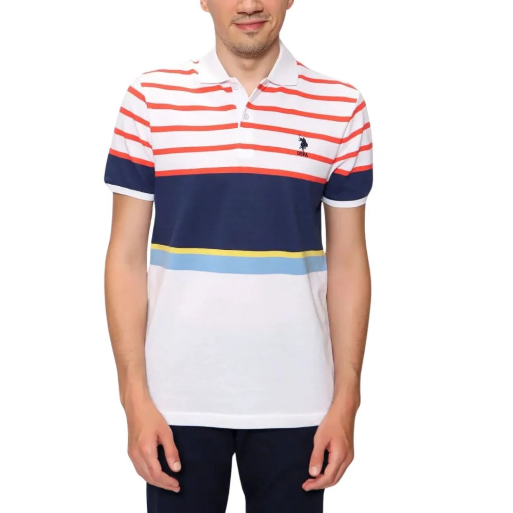 U.S. POLO ASSN. Short Sleeve Striped Front Knit Polo Shirt Men - WLTWHT - S / Multi 2