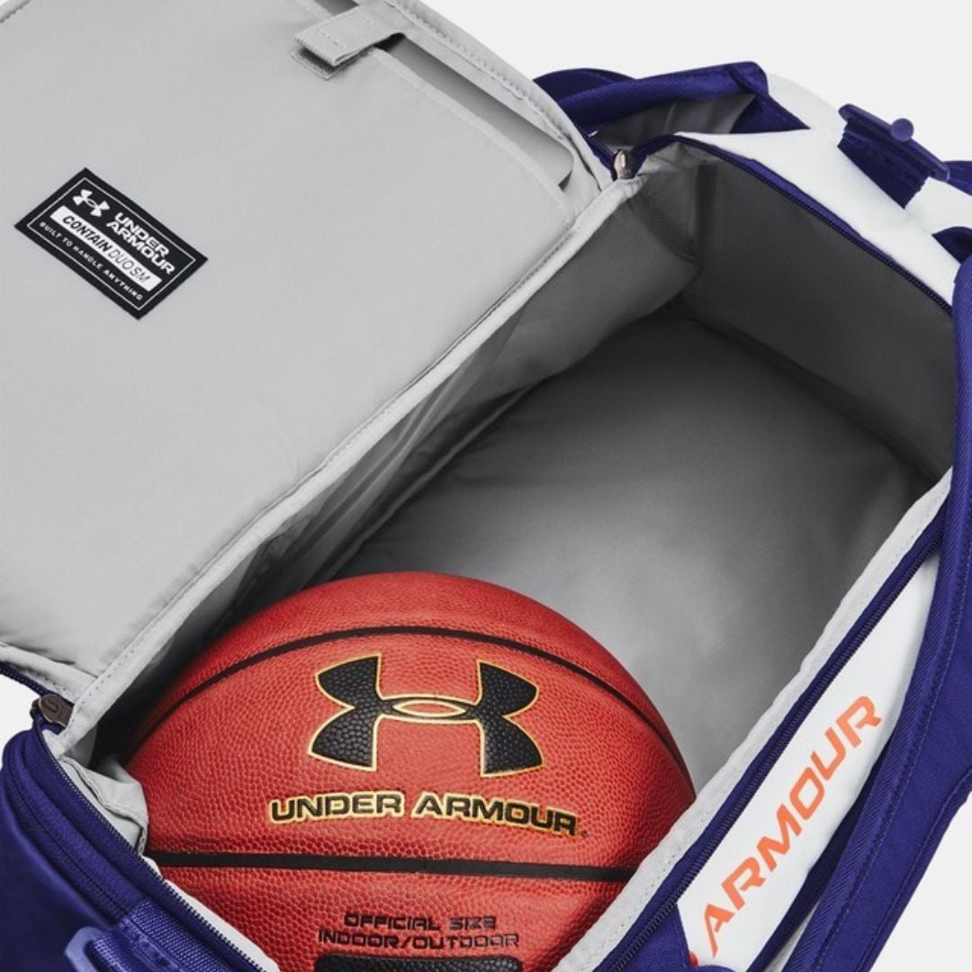 Under Armour UA Contain Duo Small Duffle Backpack 1361225-006 - White/ Purple