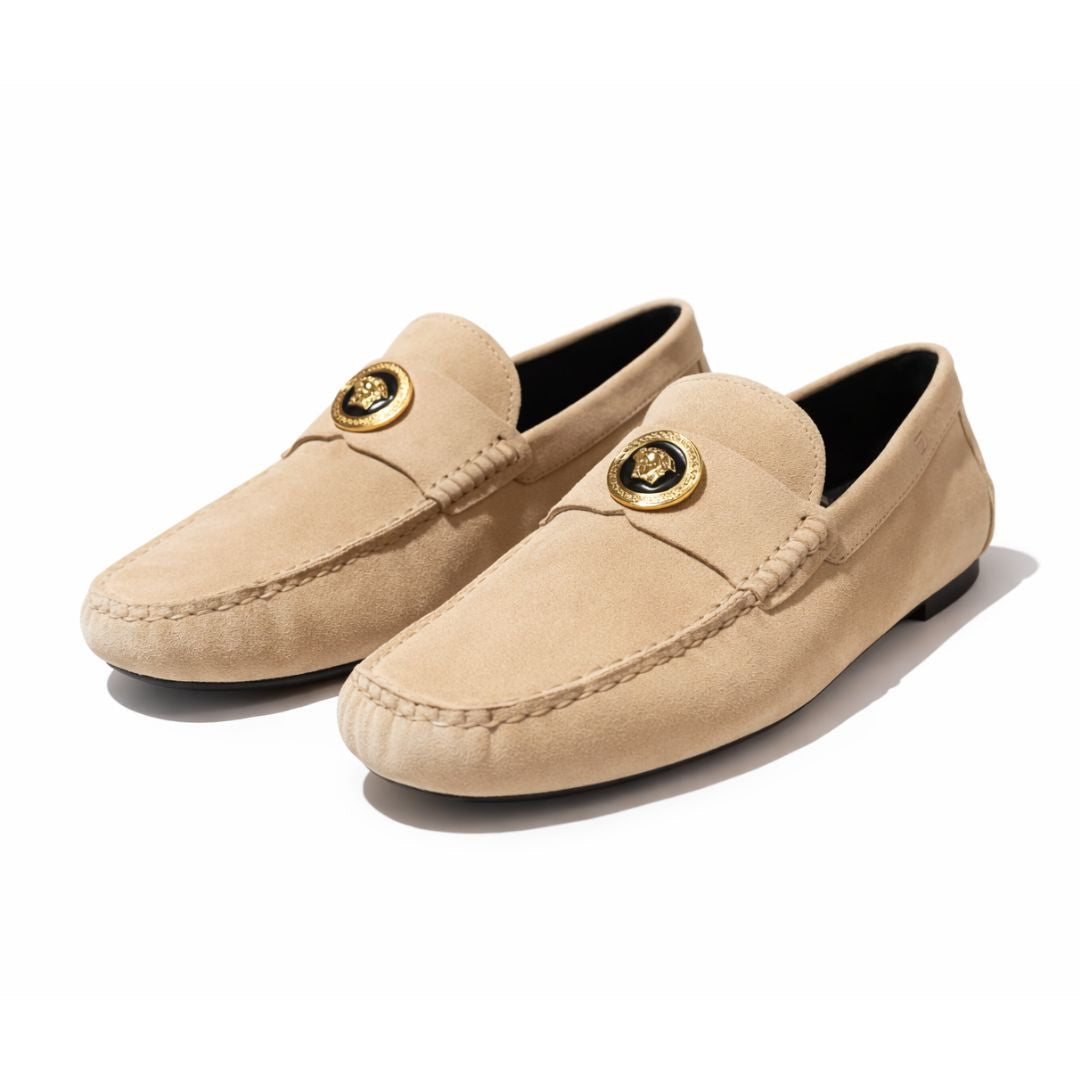 VERSACE Suede Stamped Vitello Car Loafer Men - BEG - Beige / 35