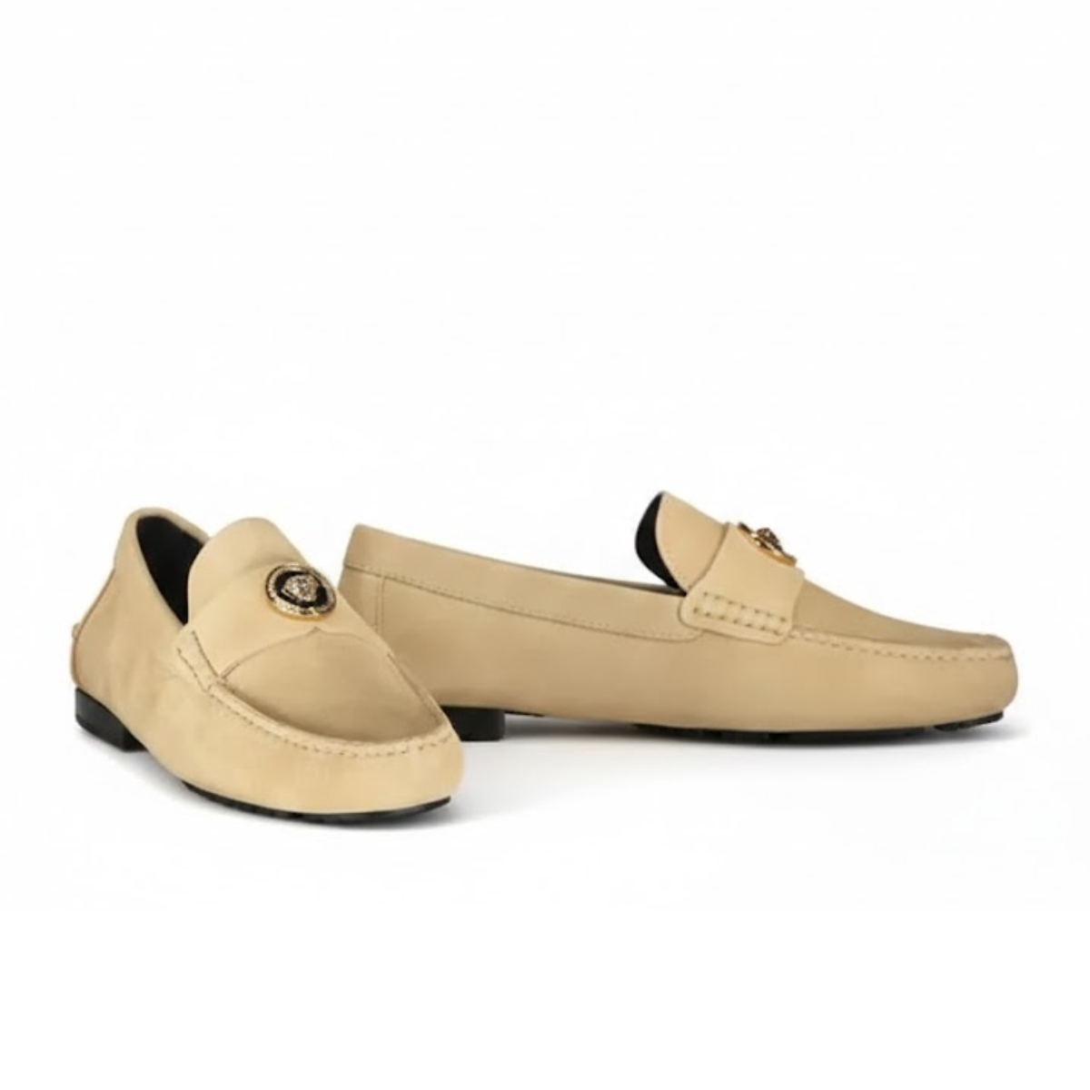 VERSACE Suede Stamped Vitello Car Loafer Men - BEG