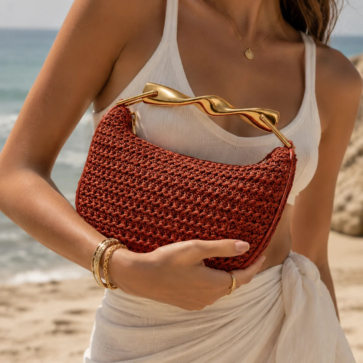 ZARA Bohemia Straw Beach Bag Crossbody Women - ORG - Orange