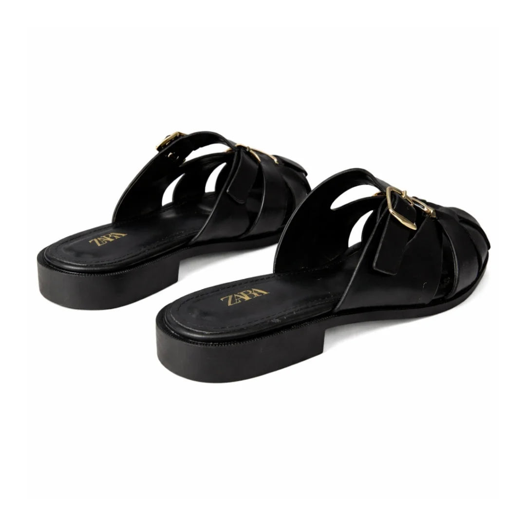 ZARA Classic Leather Sandal with Gold Detail Women 1514-210-BLK
