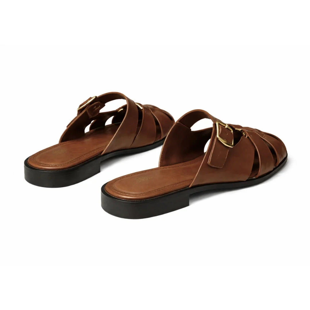 ZARA Classic Leather Sandal with Gold Detail Women 1514-210-BRN